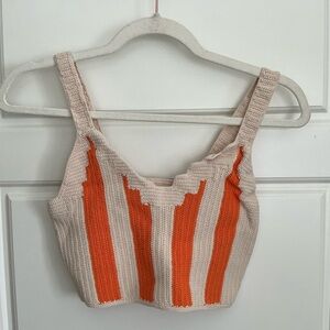 Sandro Cream & Orange Crochet Crop Tank
